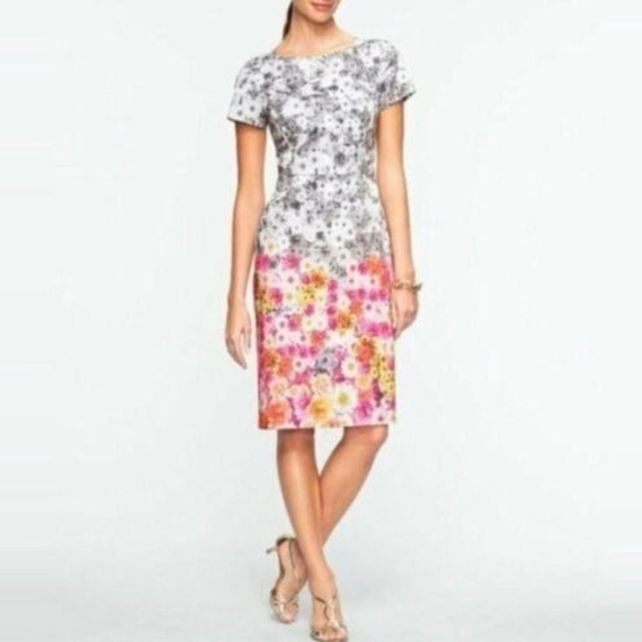 Talbots Grey to Multicolored Floral Sheath Dress Sz 4 - Picture 1 of 10